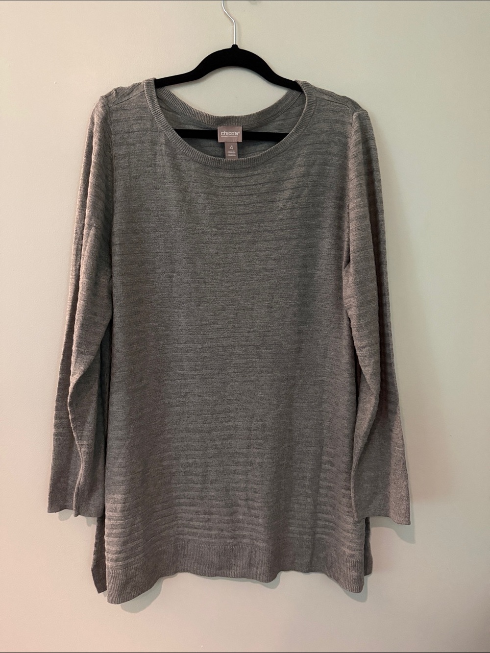 Chico's Heather Gray Long-Sleeve Ribbed Knit Top
